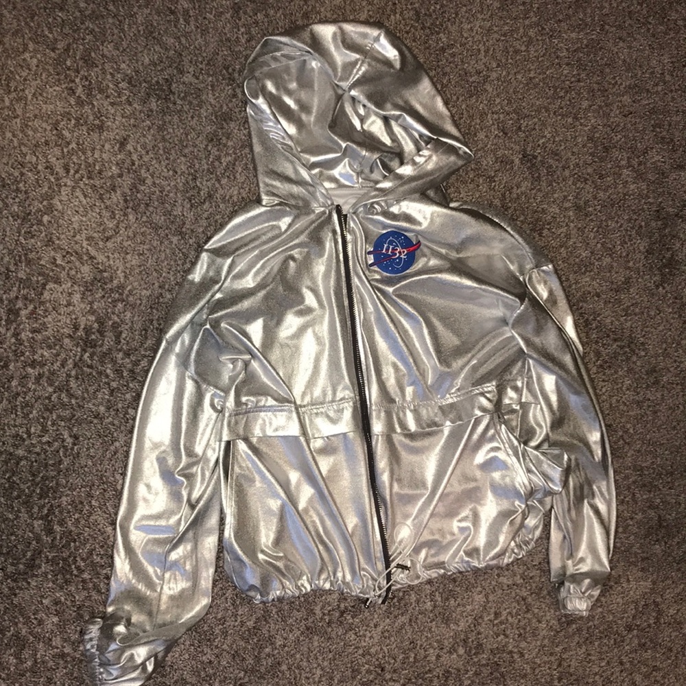 silver/chrome windbreaker